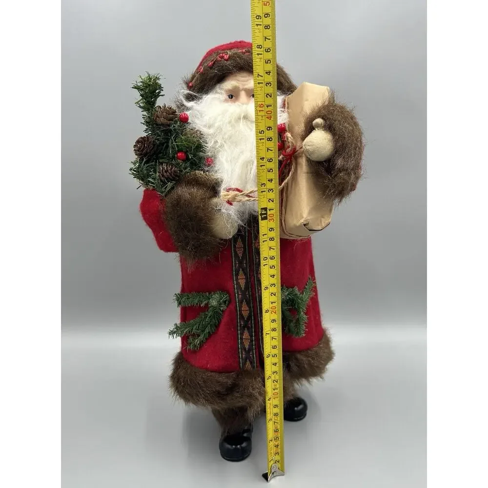 Traditional Christmas Santa Claus Figurine In Red Coat Faux Fur Hobby Lobby 17”